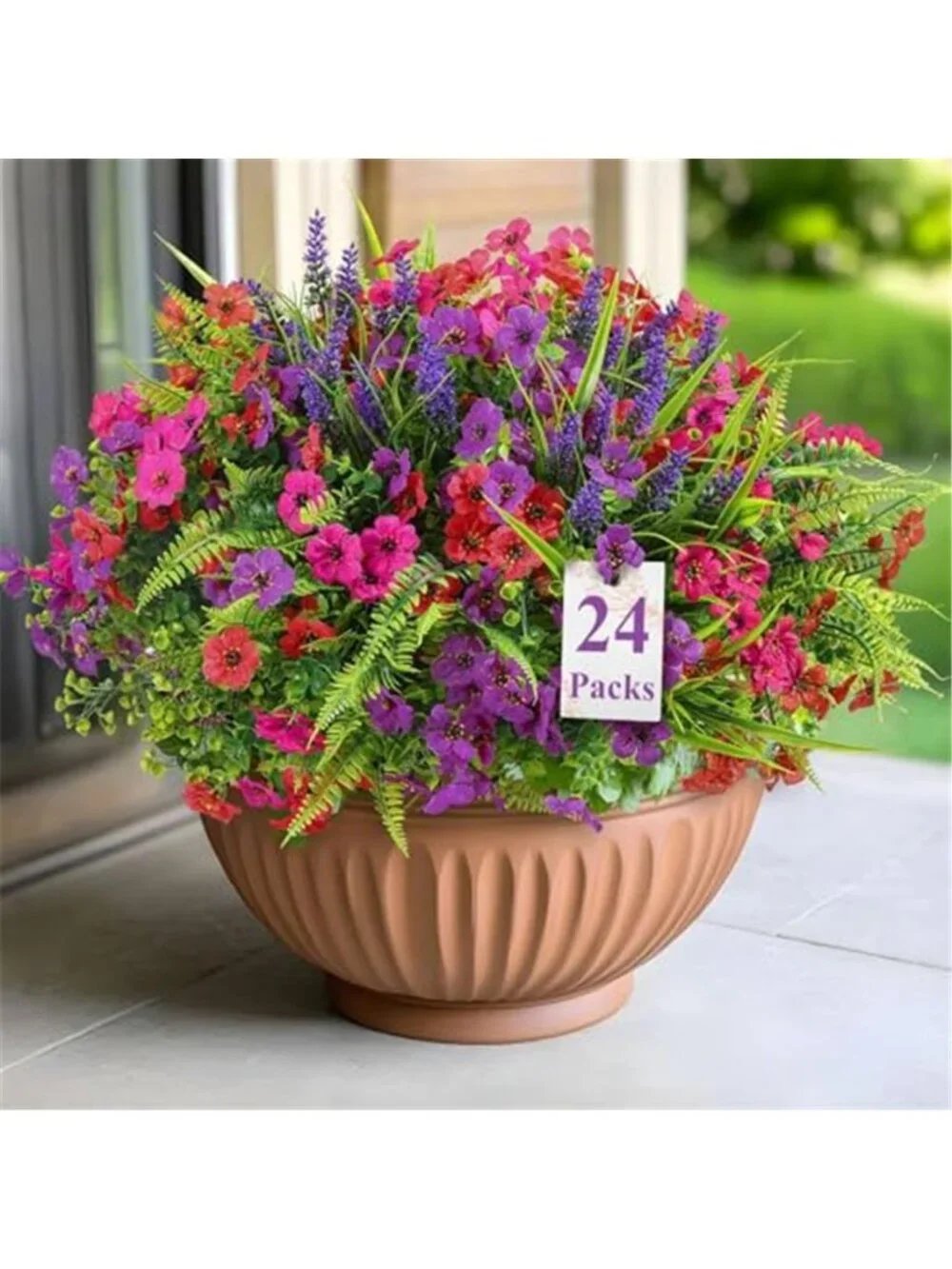 Artificial Flowers Outdoor UV Resistant Faux Daisy Lavender Spring Decor 24 Pack